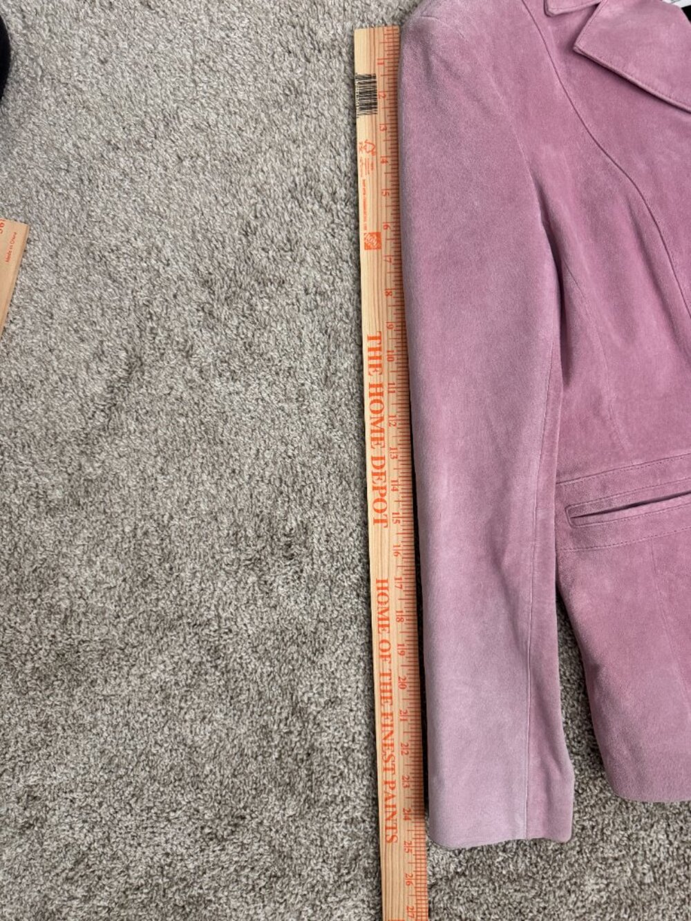 Liz Claiborne Pink Suede Leather Blazer Jacket Womens Small Y2K Career Chic - Picture 9 of 13